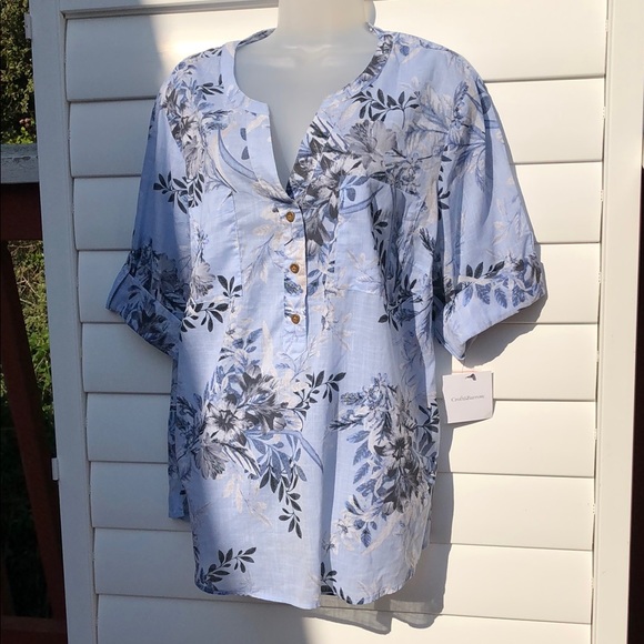 Croft & Barrow Blue Boxy Blouse with Mandarin Collar - Picture 4 of 14